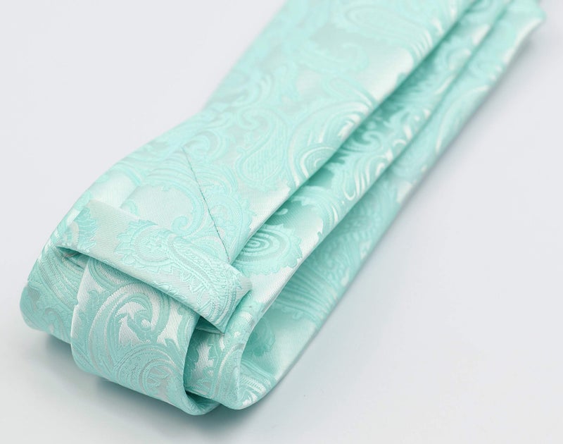 Elfeves Men's Classic Mint Green Silver Silk Ties Jacquard Dress Summer Wedding Neckties - Image 3